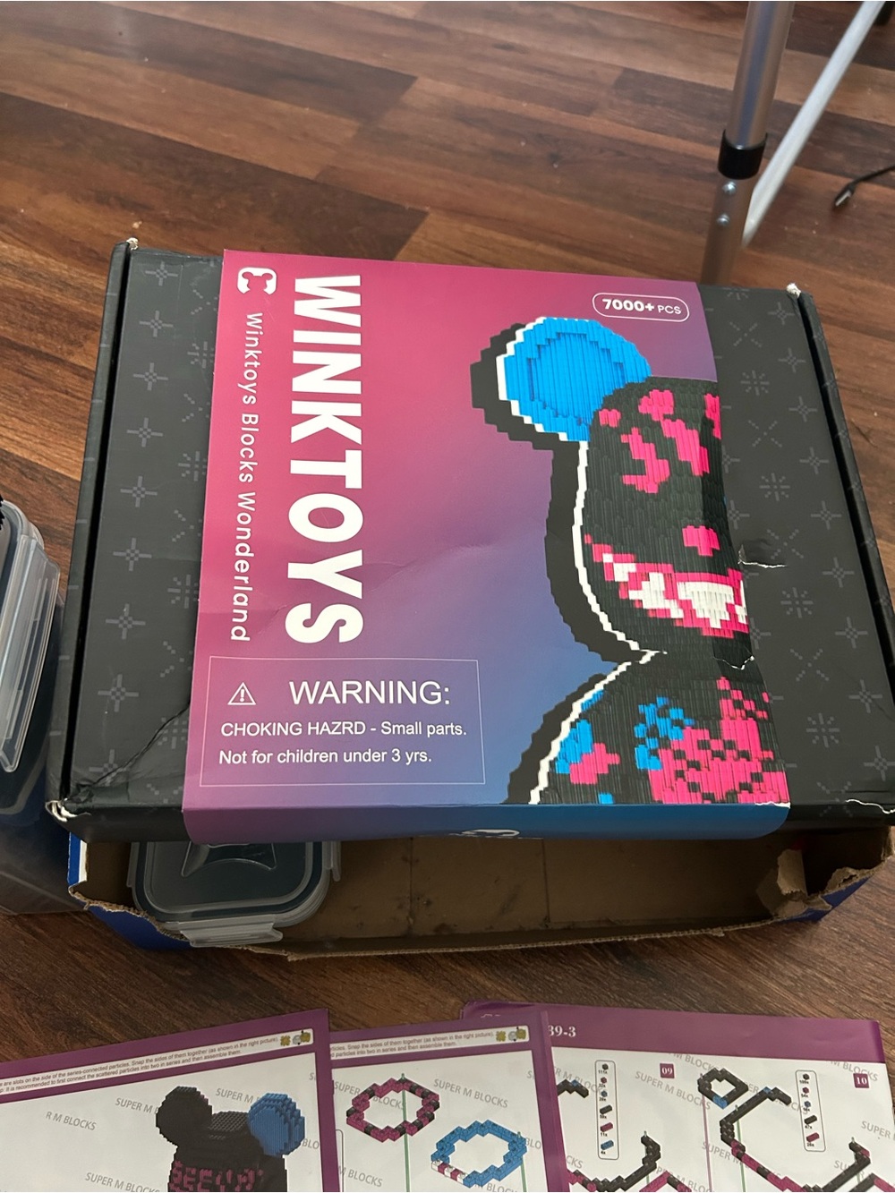 Winktoys Pixel Art Blocks Bear Kit - Black, Pink, Blue